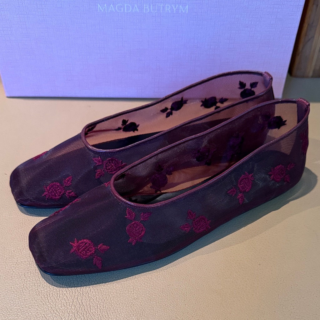 Magda Butrym Burgundy Floral Mesh Ballet Flats
